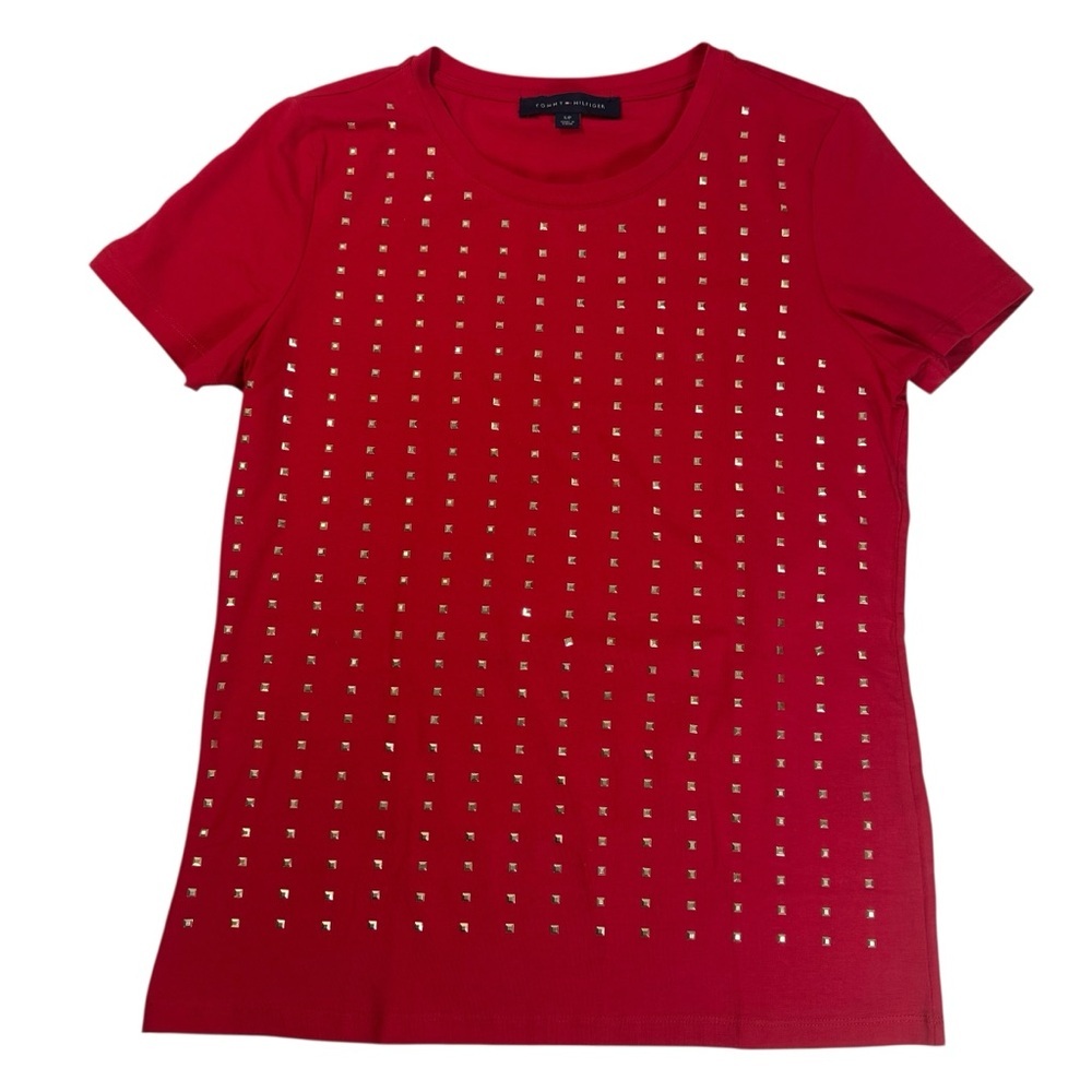 Tommy Hilfiger Red Studded Short Sleeve Tee Size S/P